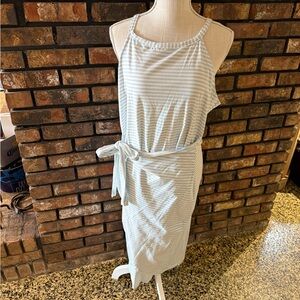 Striped Sleeveless Dress - Light Blue